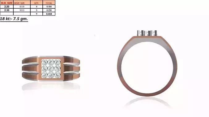 Square Multi Metal Grid Ring With Diamonds 10