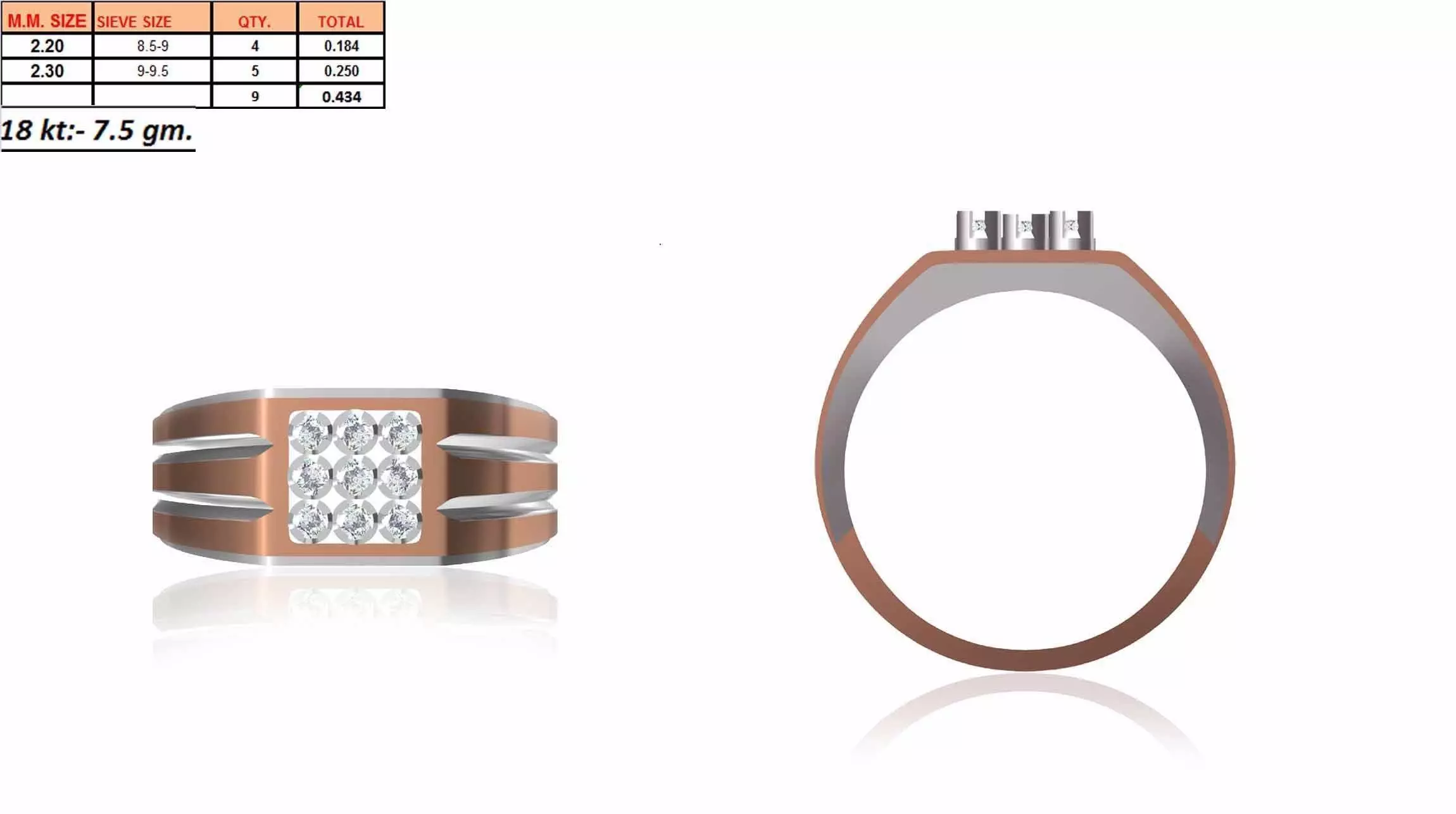 Square Multi Metal Grid Ring With Diamonds 10 3D print model_0