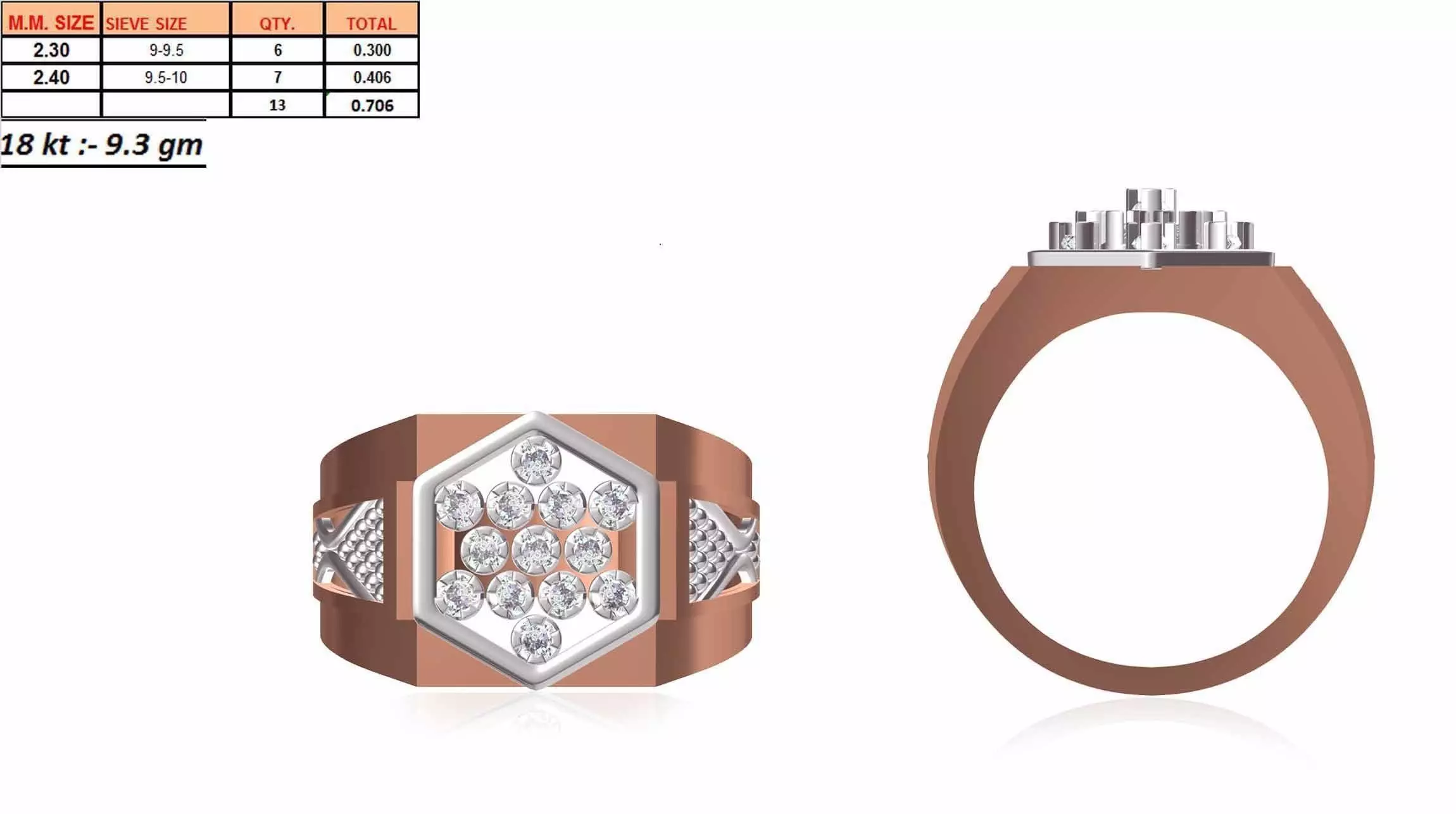 Large Hexagon Shaped Multi Metal Ring 3D print model_0