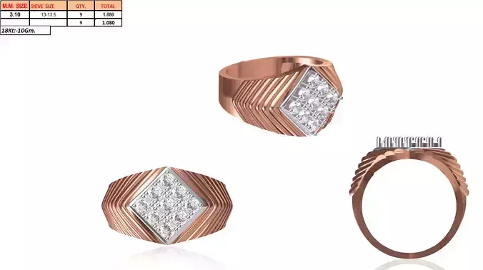 Square Multi Metal Grid Ring With Diamonds 12