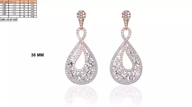 Drop Shaped Drop Earrings With Diamonds 12 3D print model