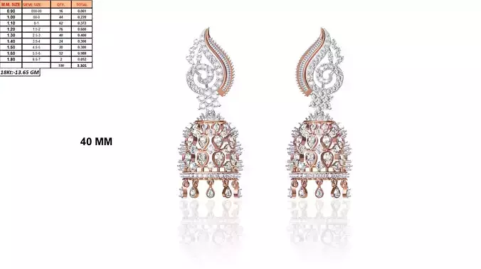 Bell Shaped Drop Earrings With Diamonds 1 3D print model
