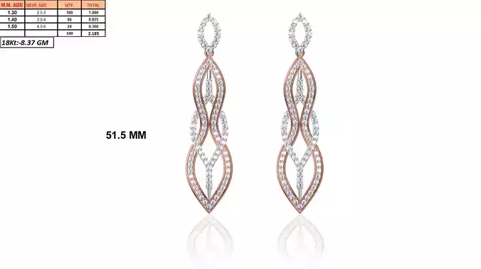 Multi Metal Drop Earrings With Diamonds