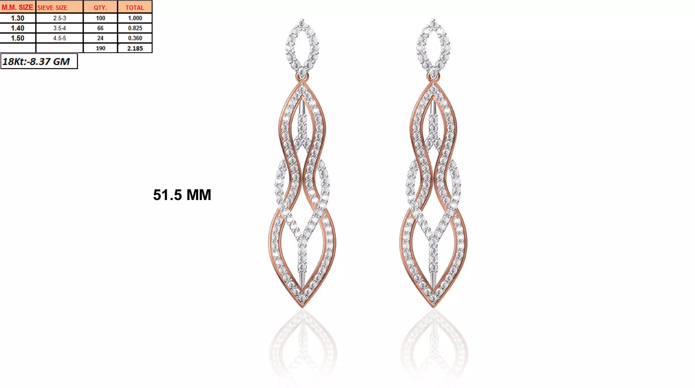 Multi Metal Drop Earrings With Diamonds 3D print model