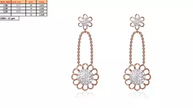 Flower Shaped Drop Earrings With Diamonds 18