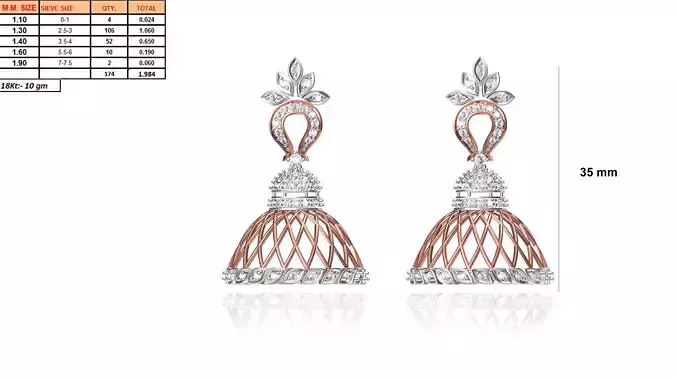 Bell Shaped Drop Earrings With Diamonds 2 3D print model