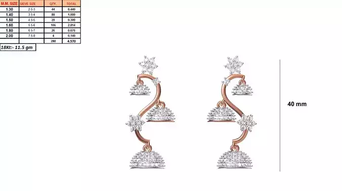 Bell Shaped Drop Earrings With Diamonds 3 3D print model