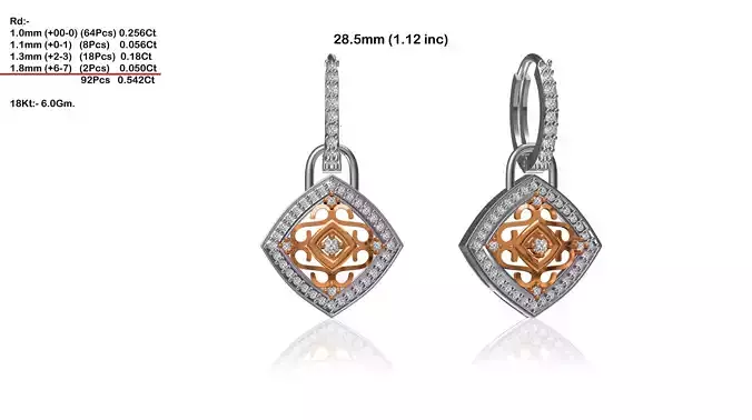 Square Shaped Drop Earrings With Diamonds 5