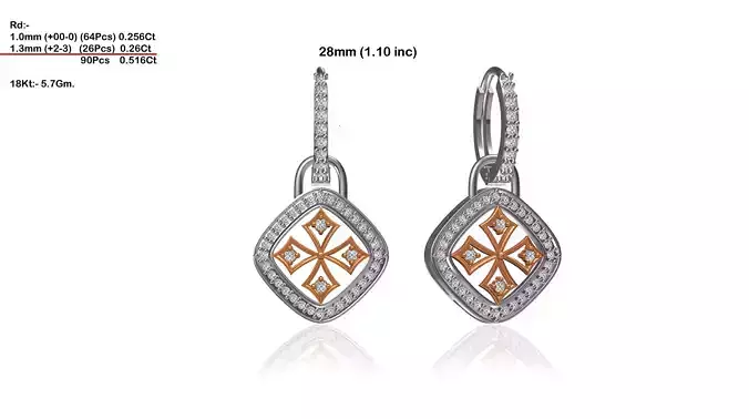 Squircle Shaped Drop Earrings With Diamonds