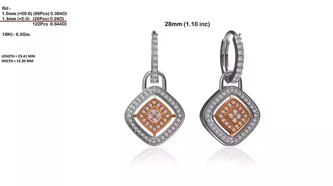 Squircle Shaped Drop Earrings With Diamonds 1