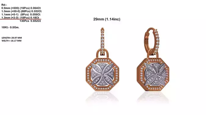 Octagon Shaped Drop Earrings With Diamonds