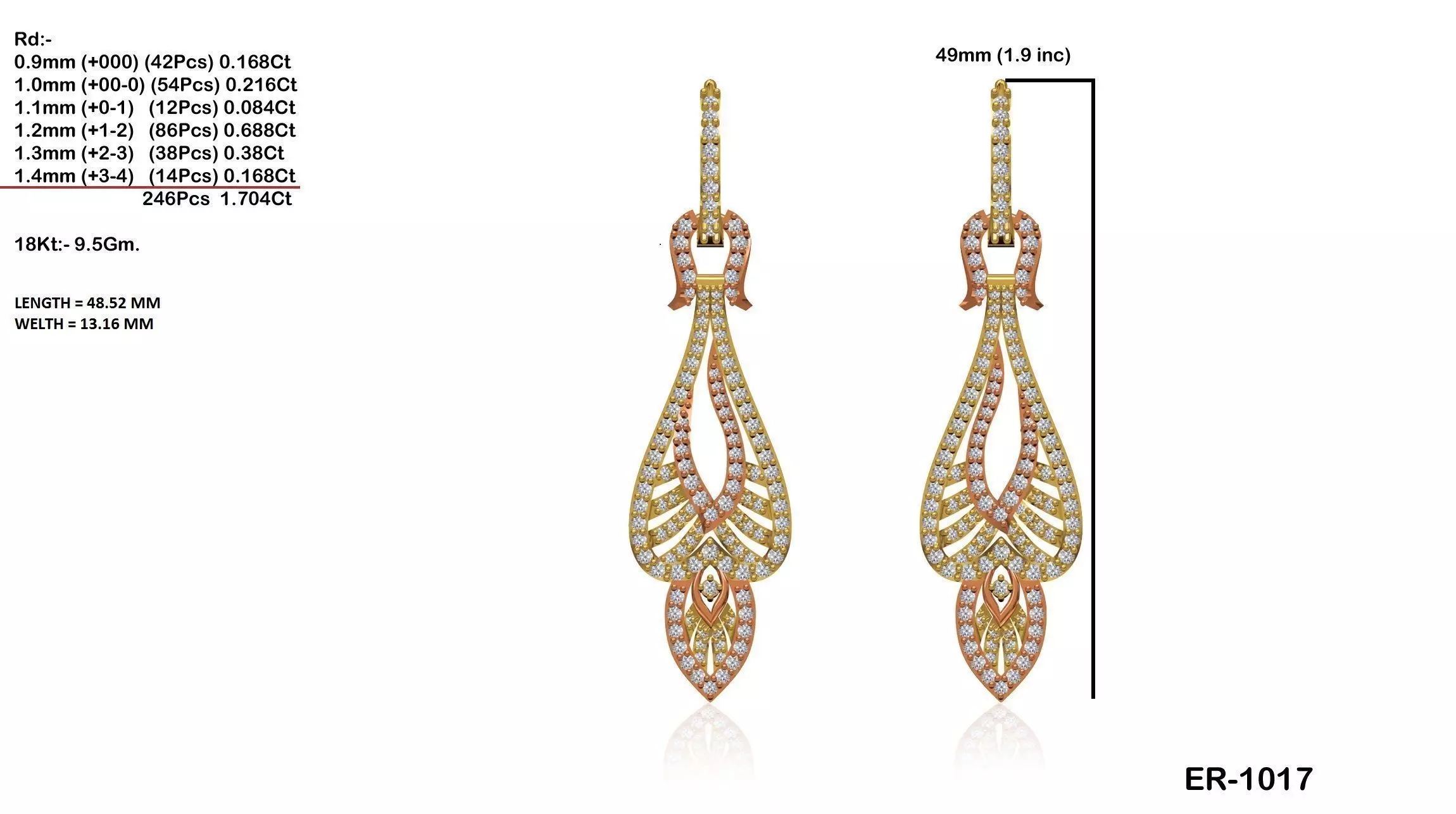 Drop Earrings With Diamonds 8 3D print model_0