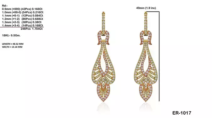 Drop Earrings With Diamonds 8 3D print model