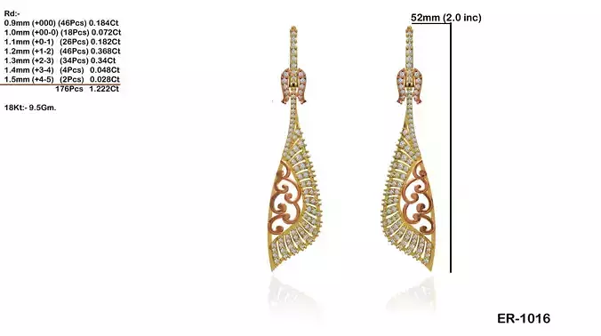 Multi Metal Drop Earrings With Diamonds 1
