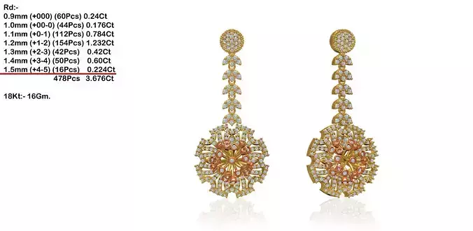 Flower Shaped Drop Earrings With Diamonds 21