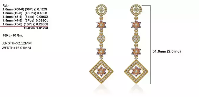 Square Shaped Drop Earrings With Diamonds 7