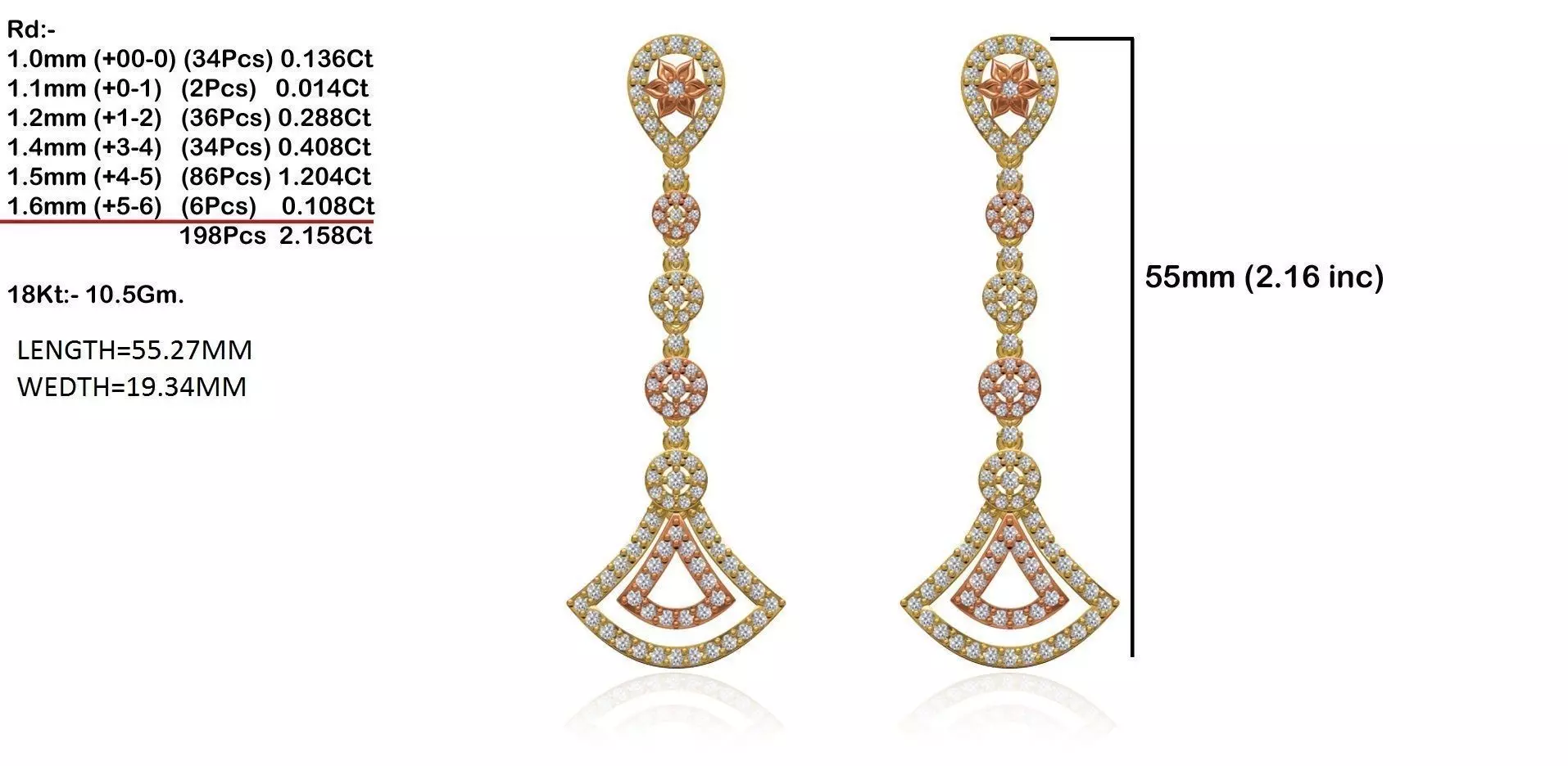 Bell Shaped Drop Earrings With Diamonds 4 3D print model_0