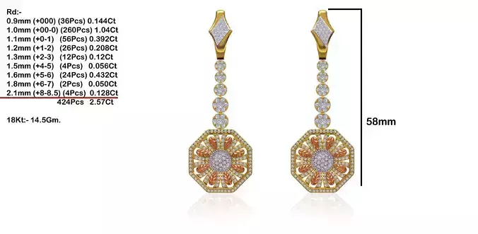 Octagon Shaped Drop Earrings With Diamonds 1