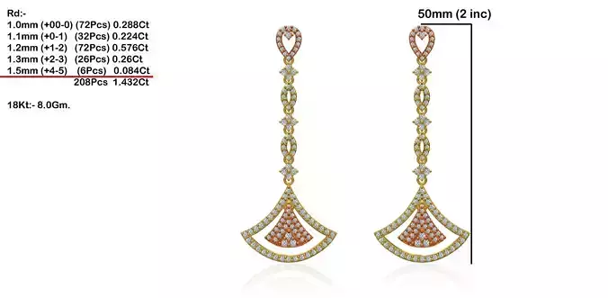 Bell Shaped Drop Earrings With Diamonds 5 3D print model