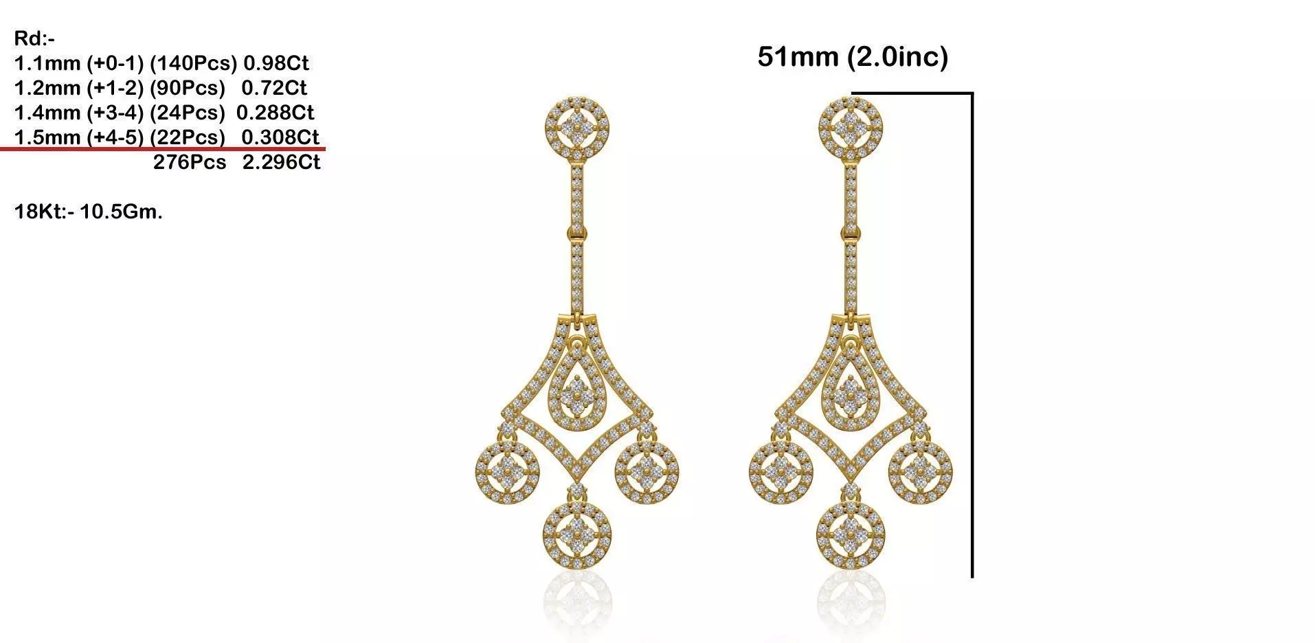 Drop Earrings With Diamonds 9 3D print model_0