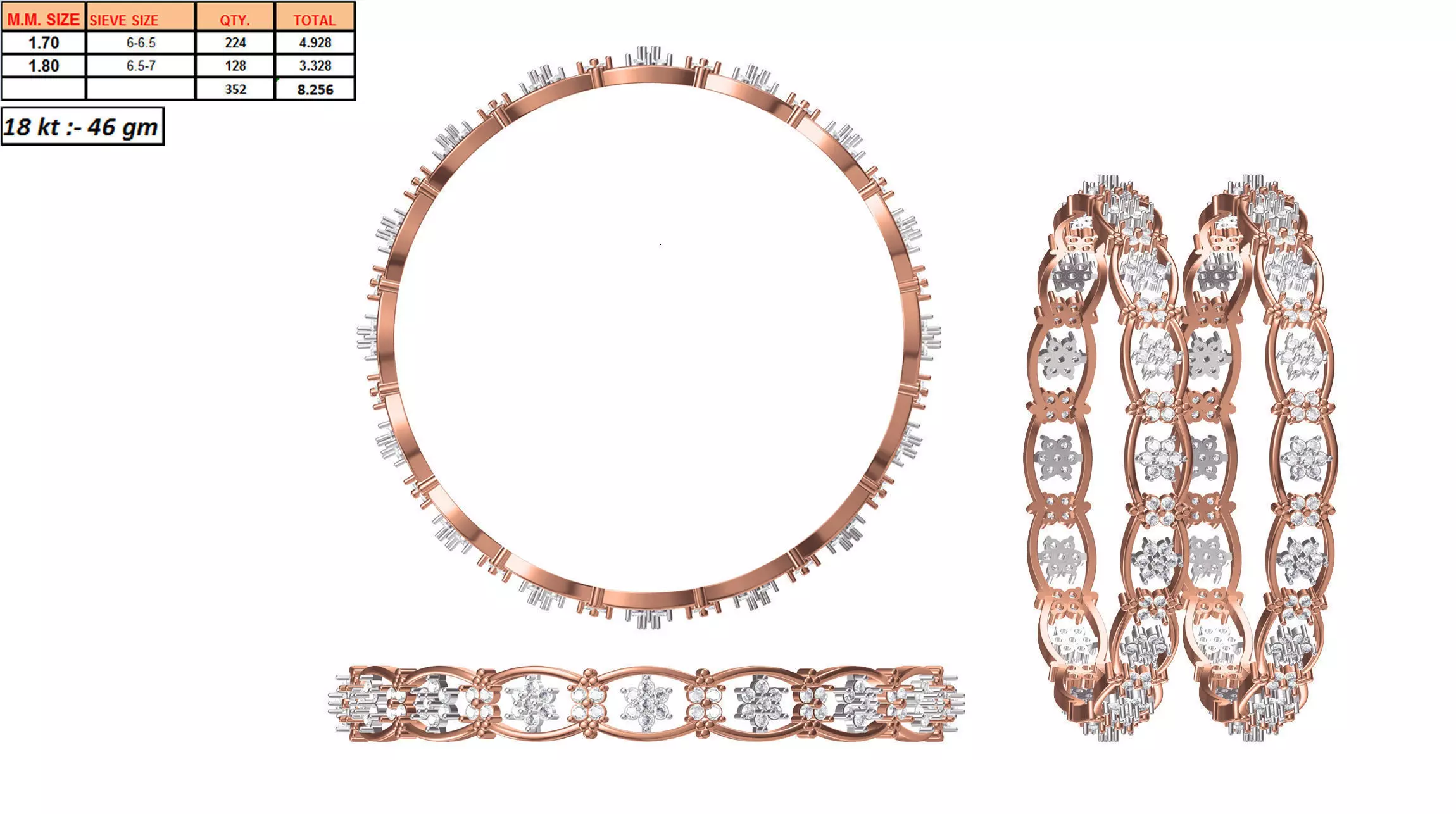 Multi Metal Eternity Ring With Diamonds 4 3D print model