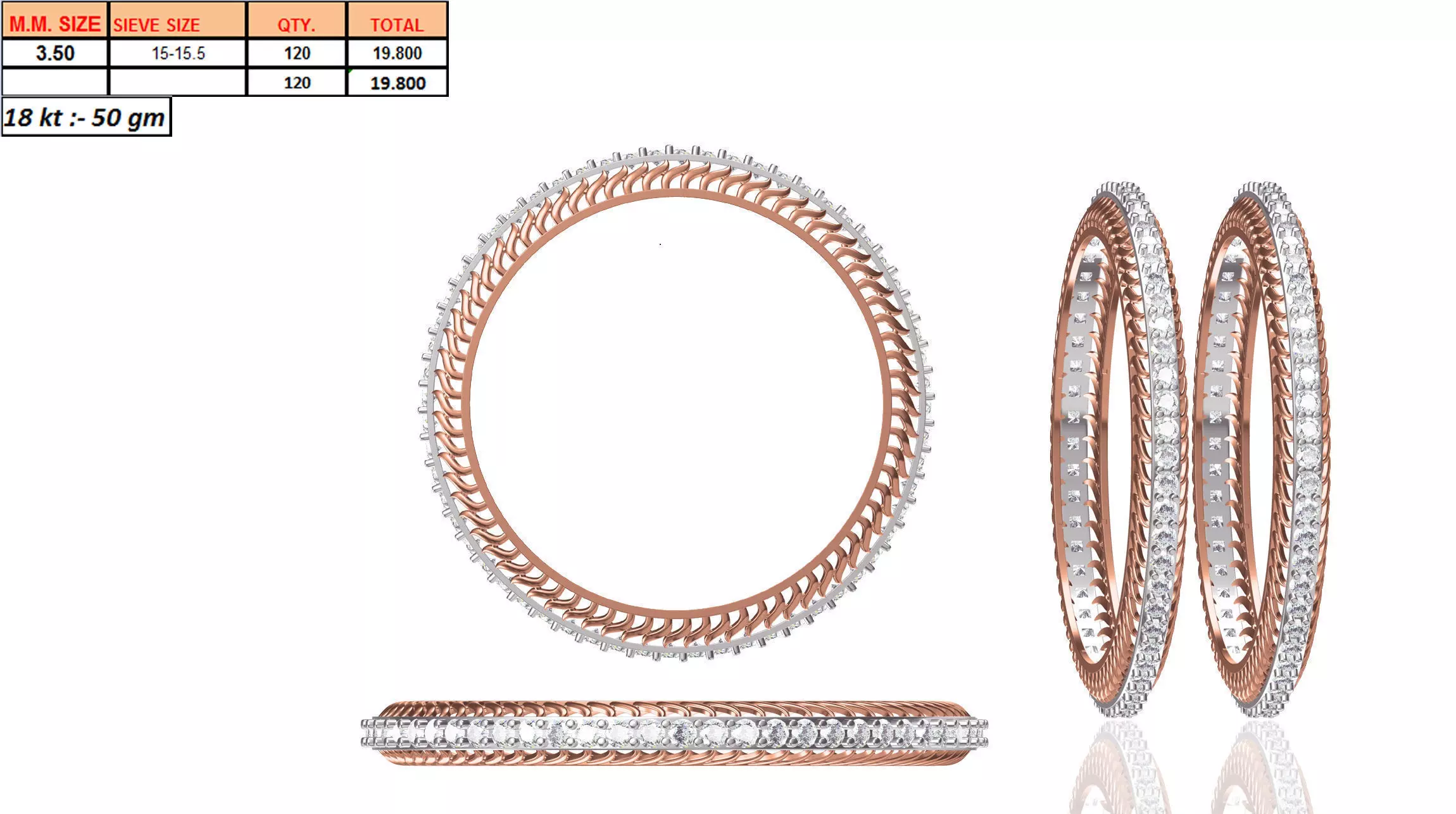 Multi Metal Eternity Ring With Diamonds 11 3D print model