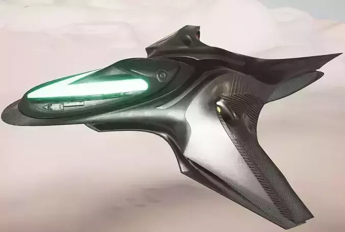 Spacecraft - PBR Game-Ready futuristic jet flying in sky Low-poly 3D model