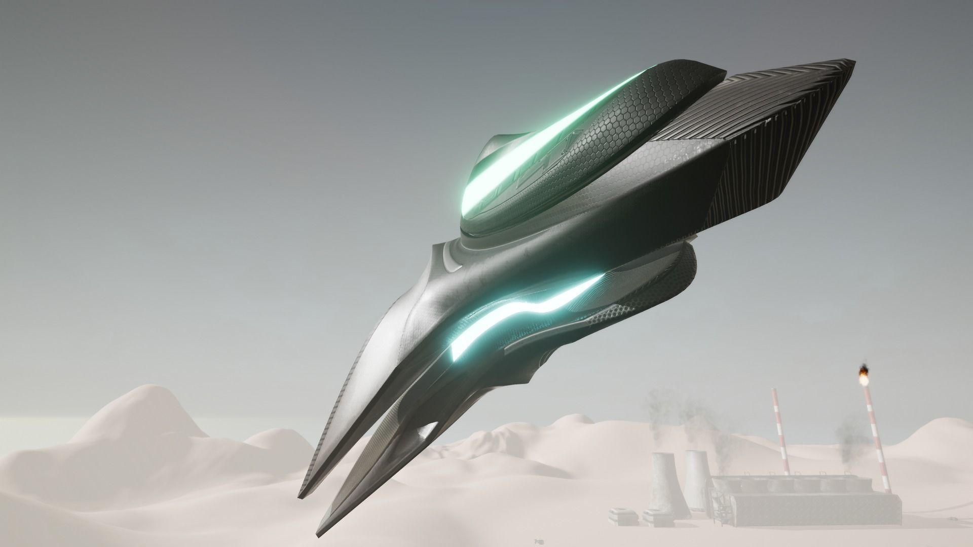 Spacecraft - PBR Game-Ready futuristic jet flying in sky Low-poly 3D model_8