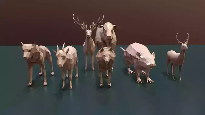 Low Poly Animals deer on table Low-poly 3D model