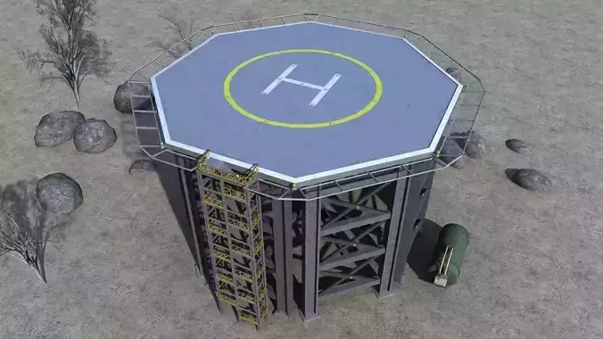 Helipad - industrial helicopter landing pad - Unity 3d package Low-poly 3D model