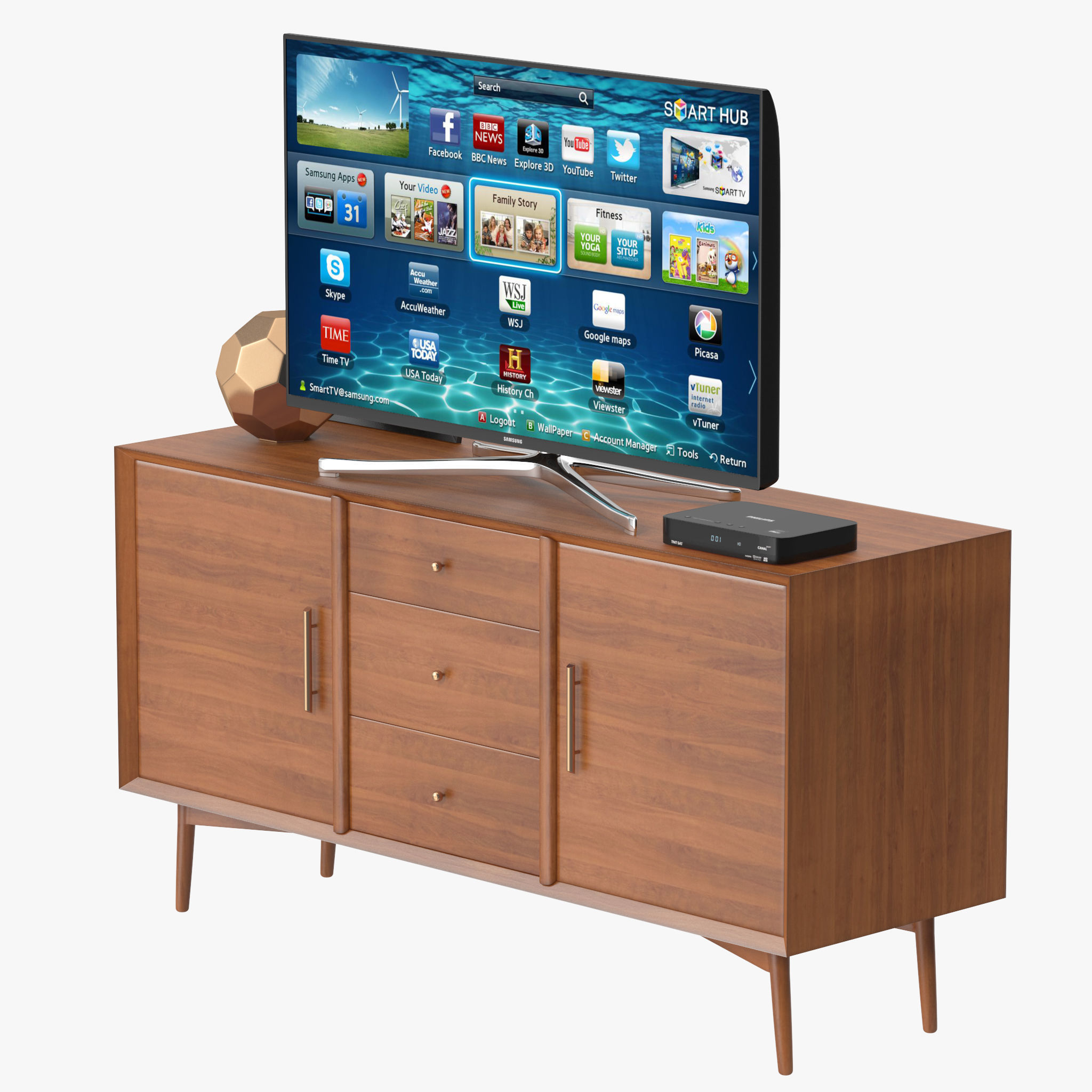 Mid-Century Media Console 57 Low-poly 3D model_3