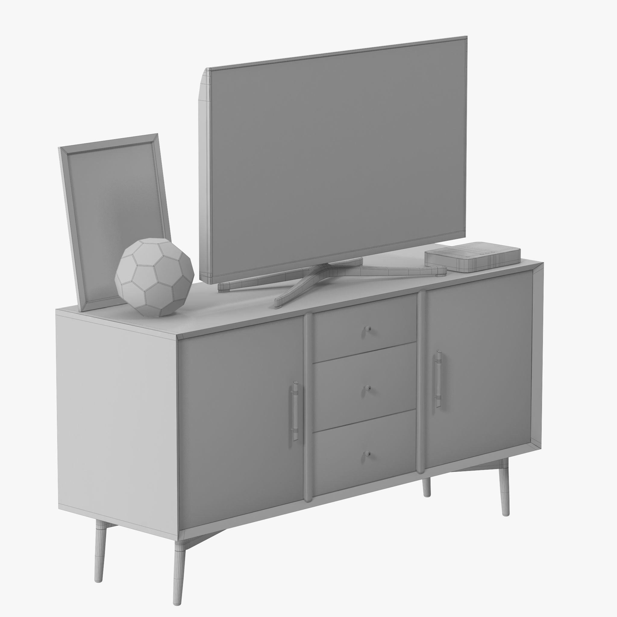 Mid-Century Media Console 57 Low-poly 3D model_13