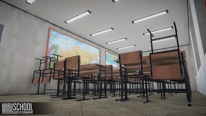 School - classroom of geography Low-poly 3D model