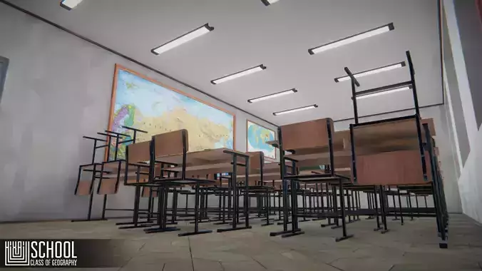 School - classroom of geography Low-poly 3D model