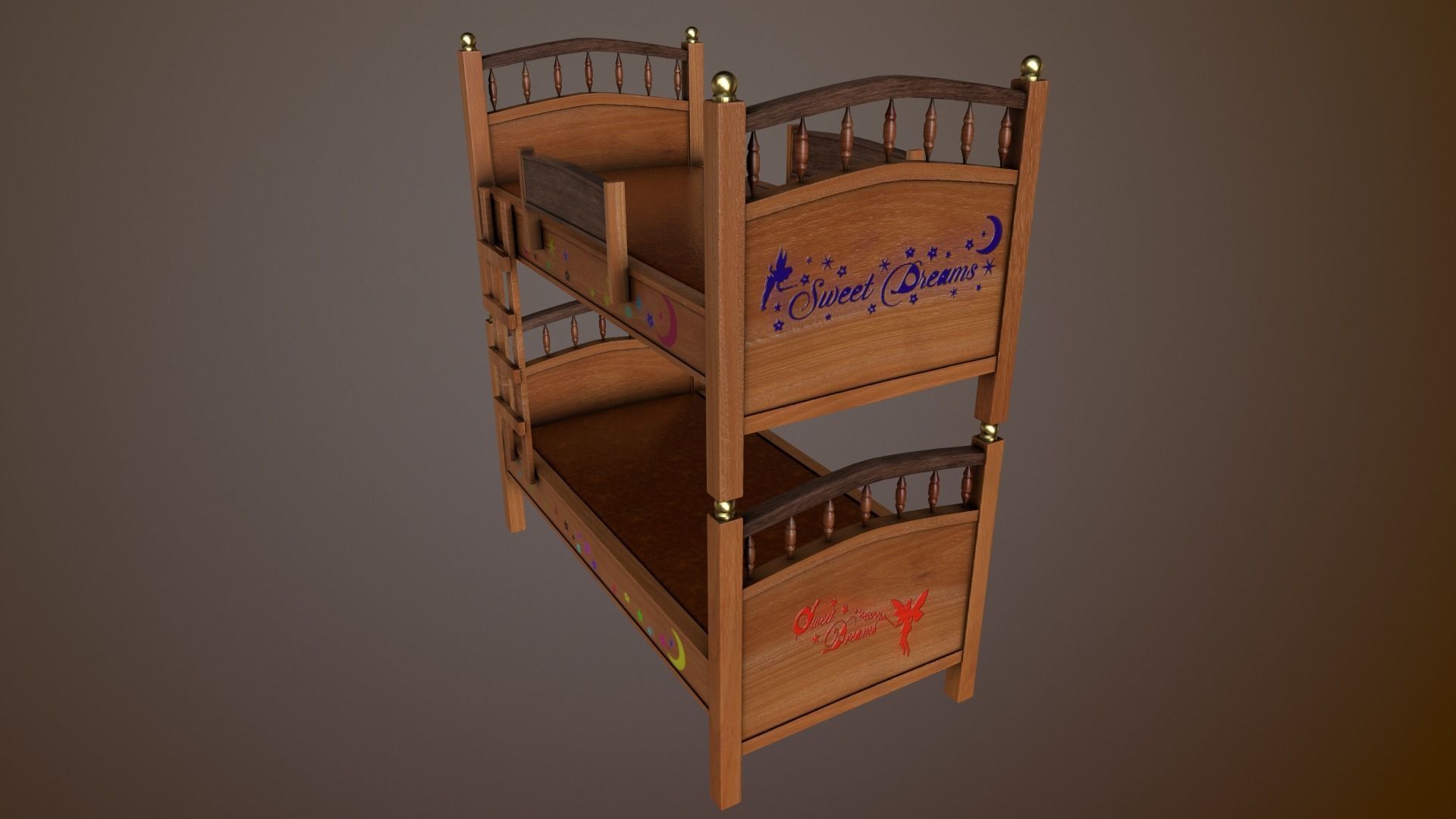 Kids Double Bed Low-poly 3D model_3