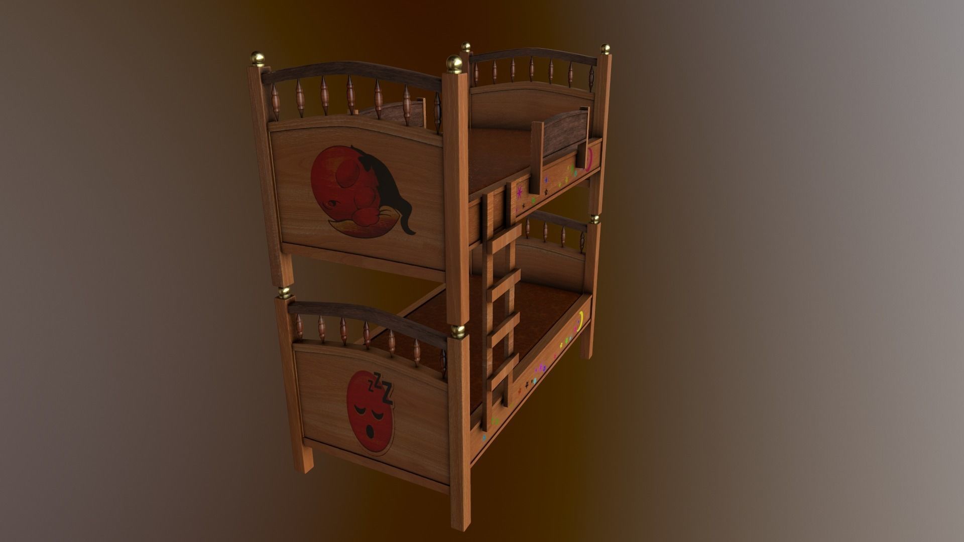 Kids Double Bed Low-poly 3D model_4
