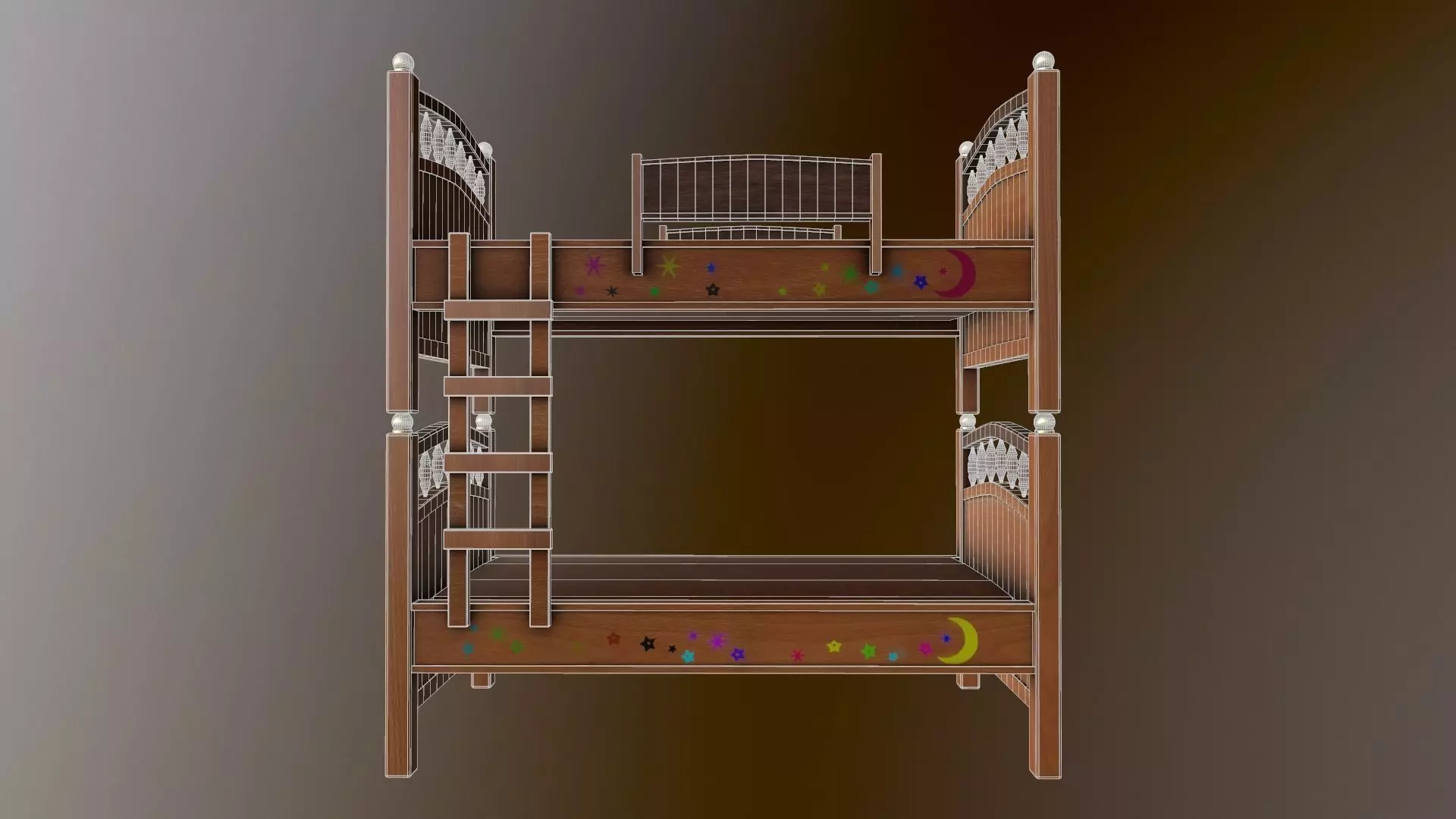 Kids Double Bed Low-poly 3D model_0