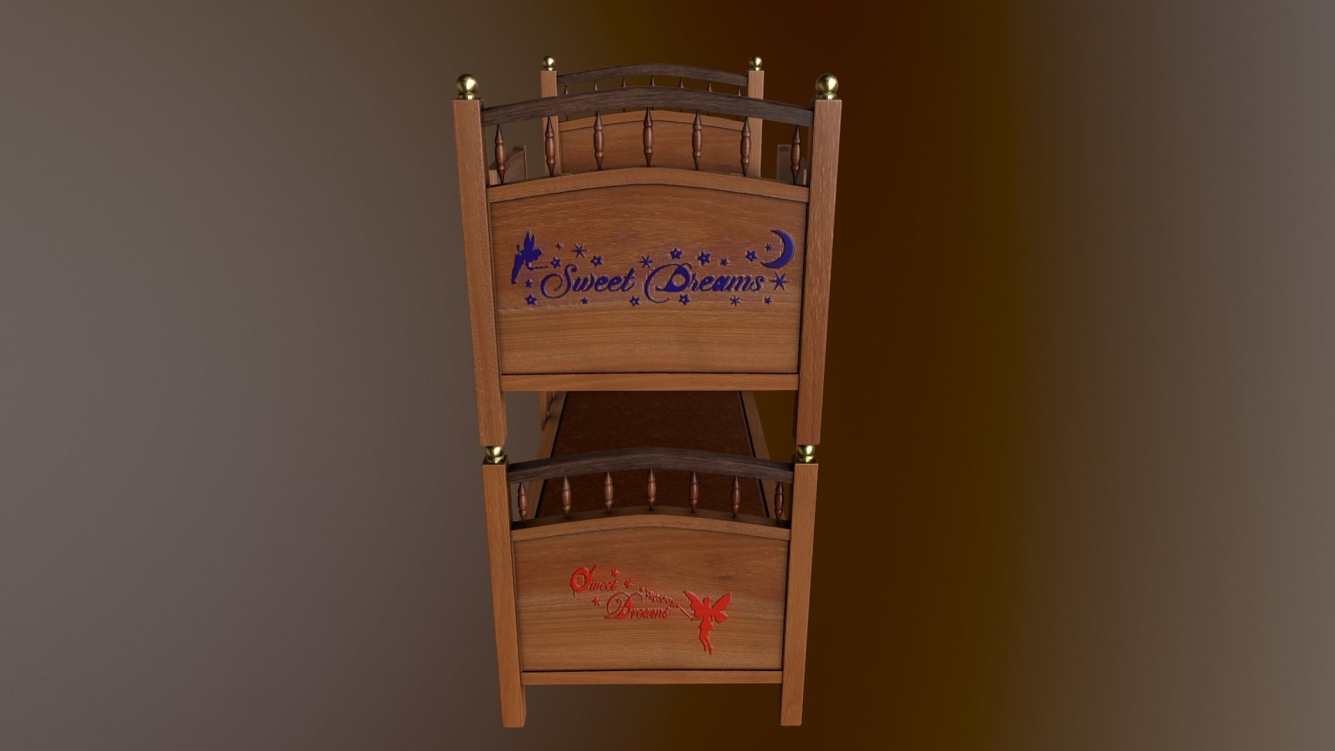 Kids Double Bed Low-poly 3D model_5