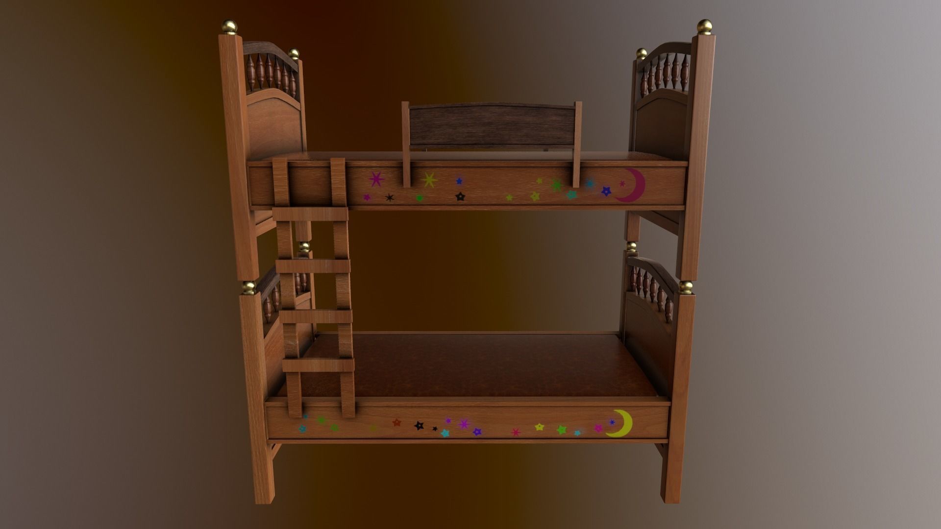 Kids Double Bed Low-poly 3D model_2