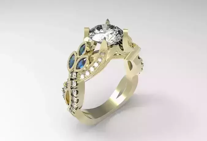 Ring 1 gold engagement with sapphires and diamonds