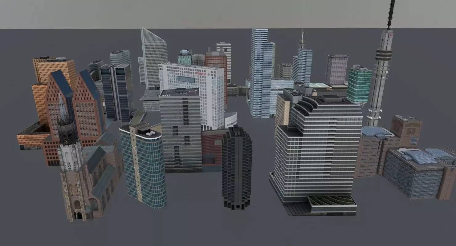Amsterdam High Rise Pack Low-poly 3D model_0