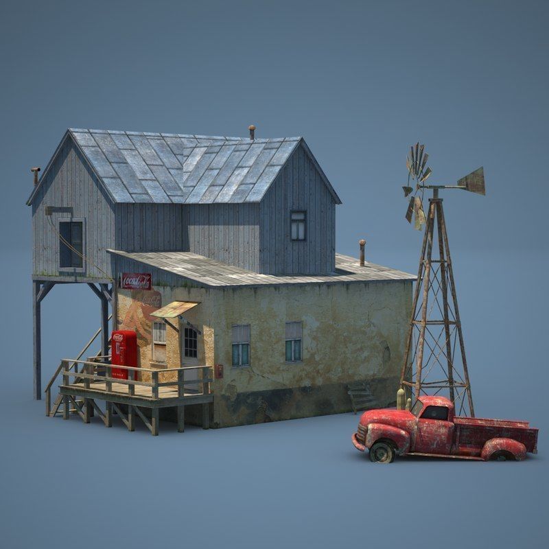 Old Farm and Shop Game Ready Low-poly 3D model_1