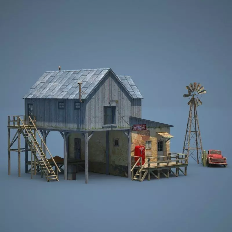 Old Farm and Shop Game Ready Low-poly 3D model_0