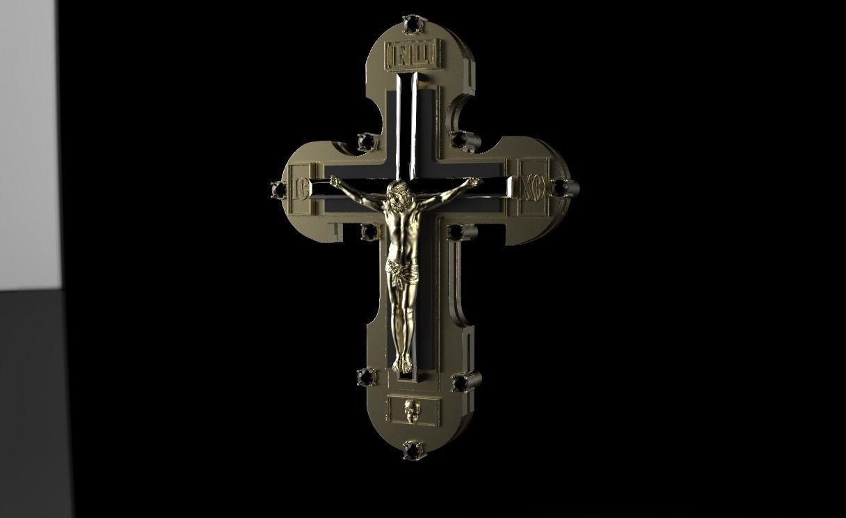 RUSSIAN RELIGIOUS CROSS 17 FOR STONE with GEMS 3D print model_3