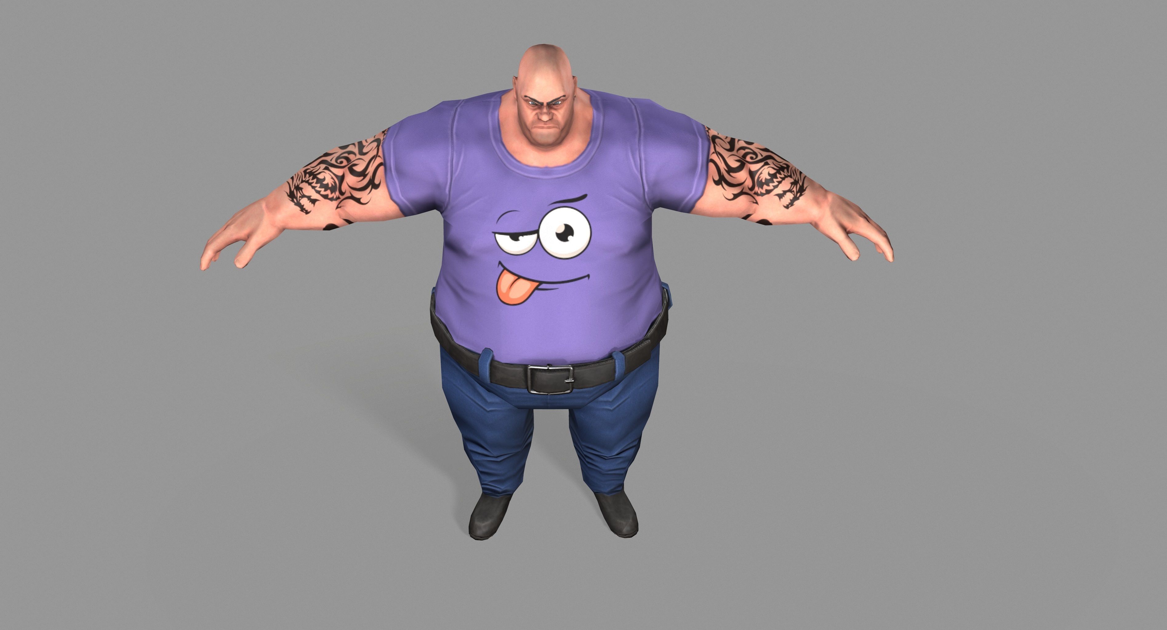 Fat Gangster Low-poly 3D model_9