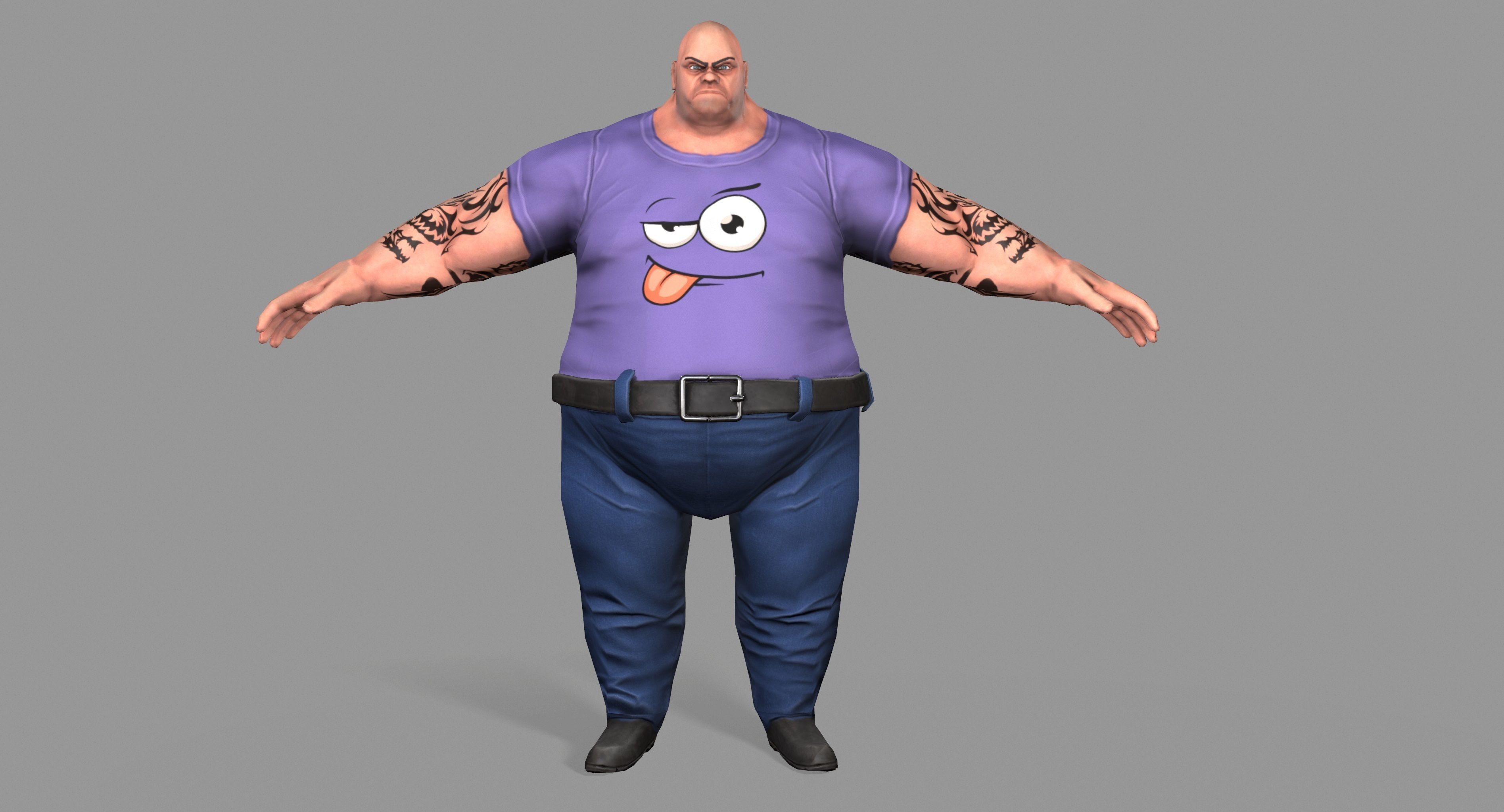 Fat Gangster Low-poly 3D model_1
