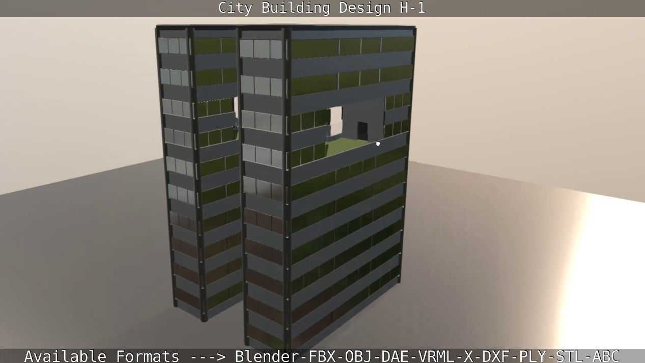 City Building Design H-1 Low-poly 3D model_45