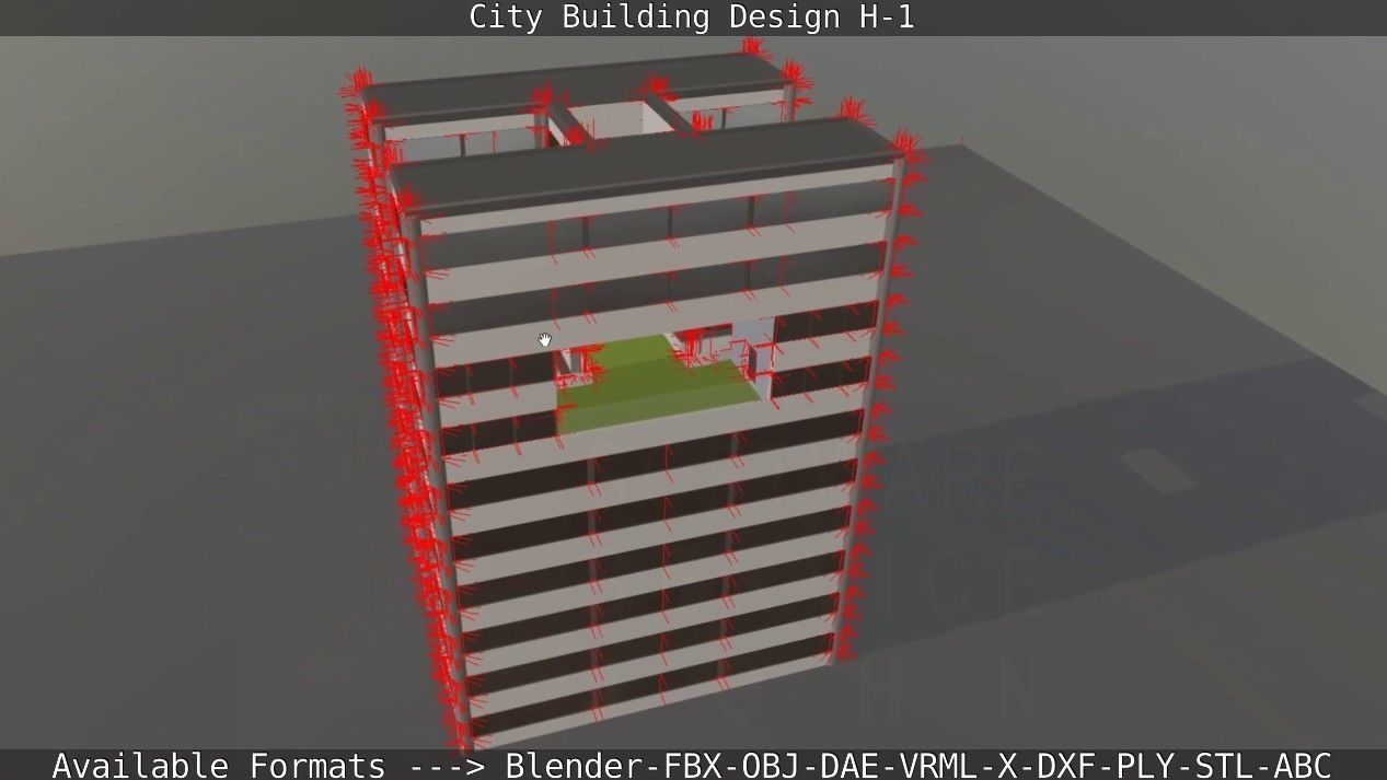 City Building Design H-1 Low-poly 3D model_83