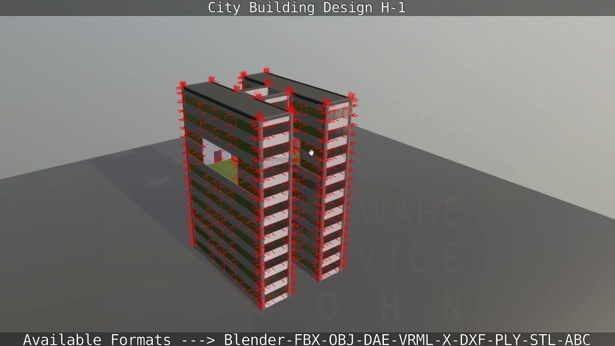 City Building Design H-1 Low-poly 3D model_80