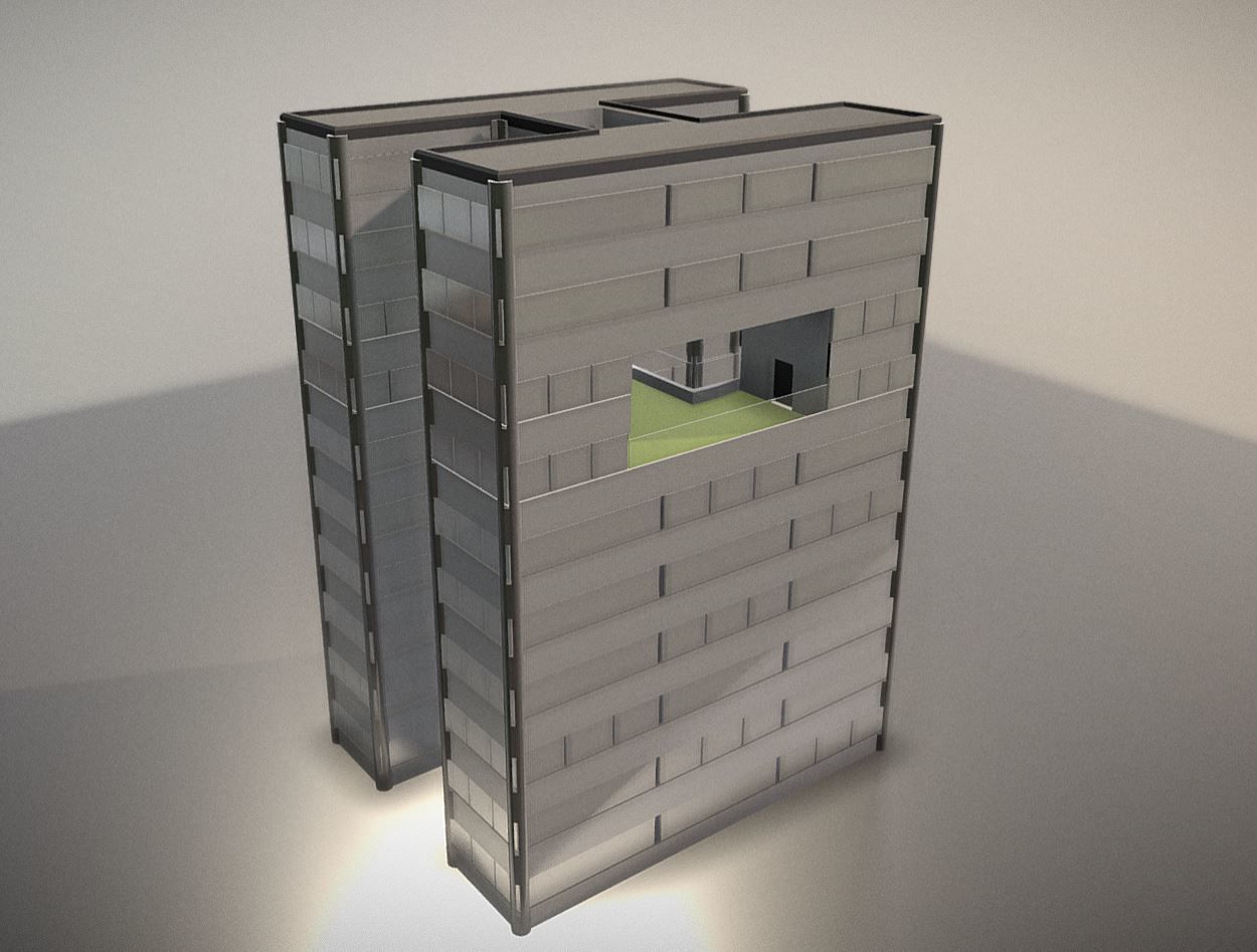 City Building Design H-1 Low-poly 3D model_7